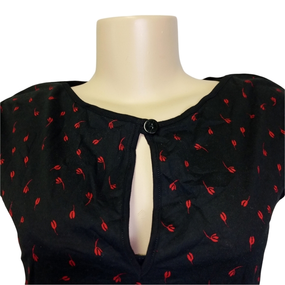 A.P.C. Black short Romper with Red Flowers M - Picture 5 of 11